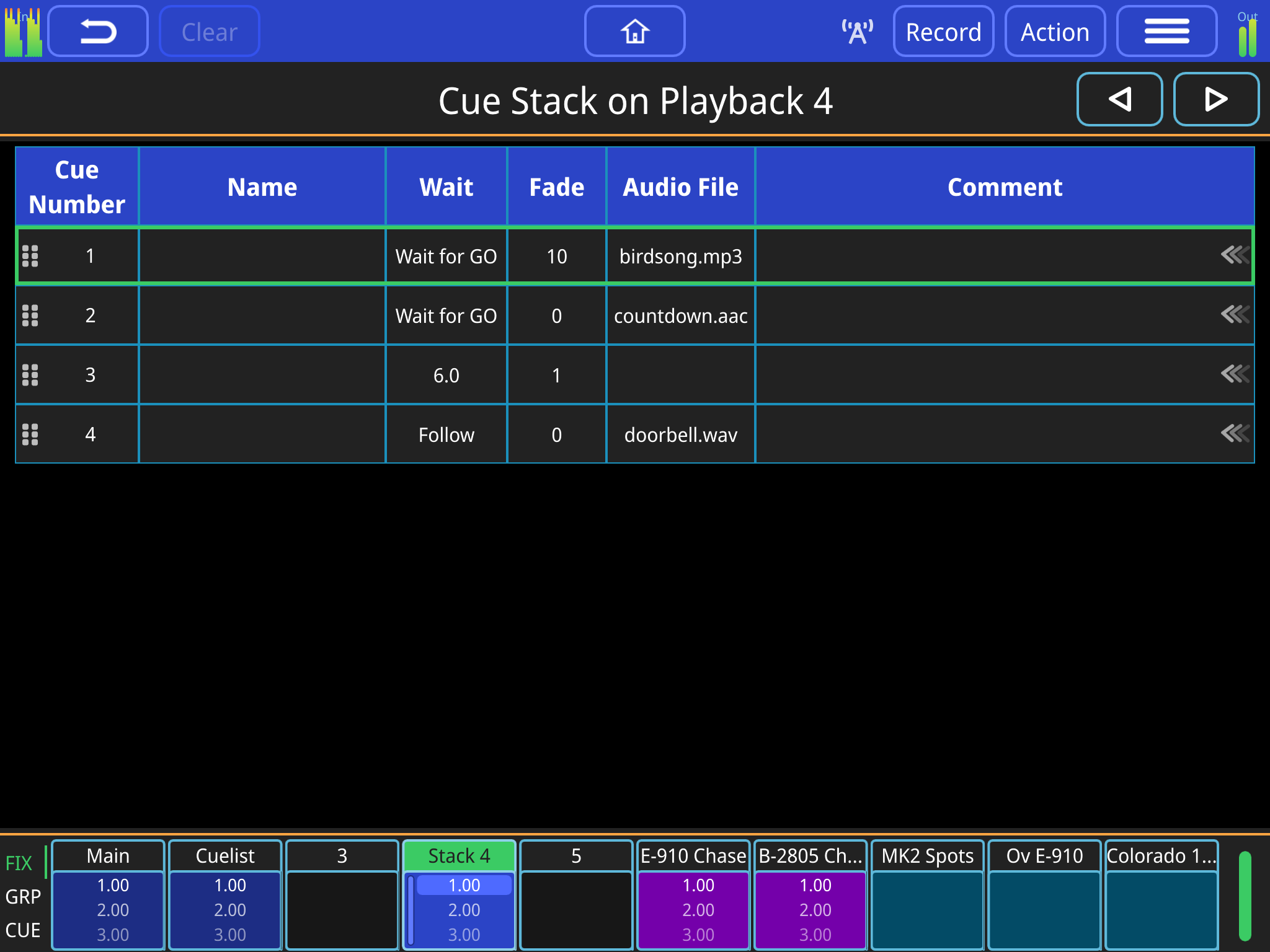 Cue Stack With Audio Cues