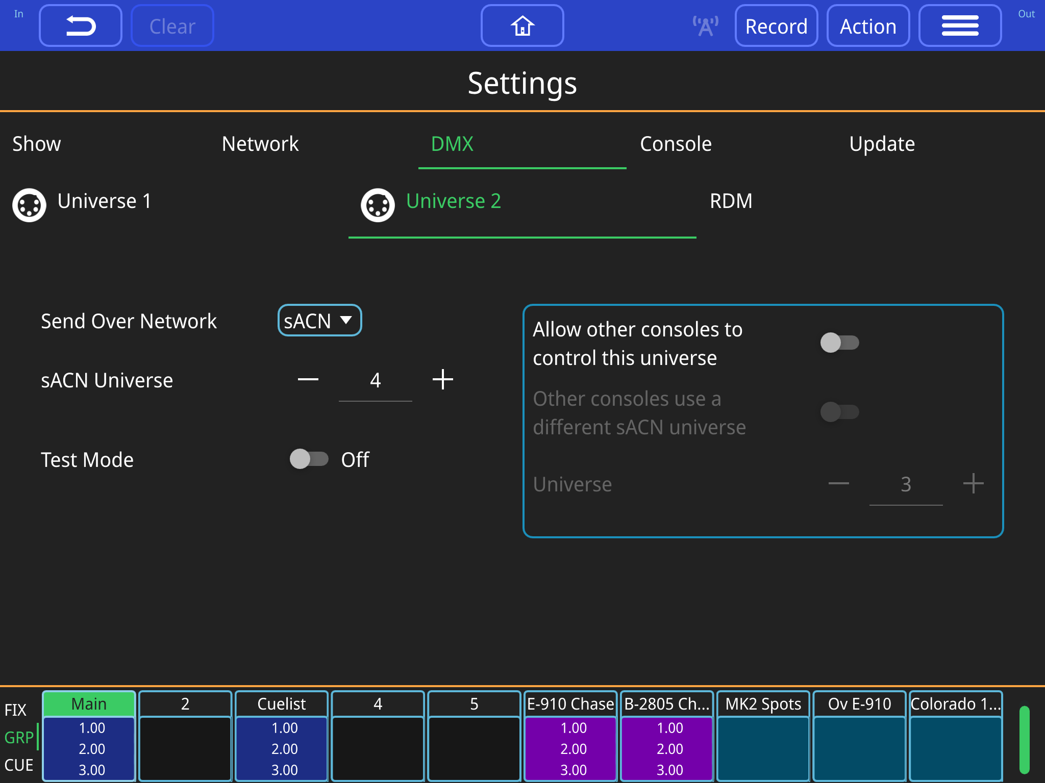 DMX Settings Pane in the Settings Window