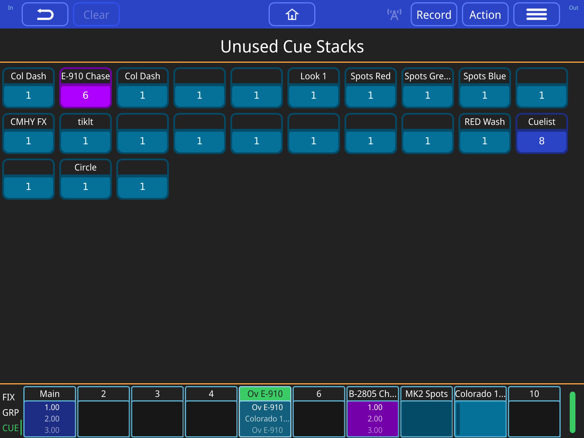 Unused Cue Stacks Window